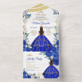 ブルー王室の16th誕生日キンセアニラ金ゴールドクラウン オールインワン招待状 (内側)