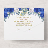 ブルー王室の16th誕生日キンセアニラ金ゴールドクラウン オールインワン招待状 (裏面)