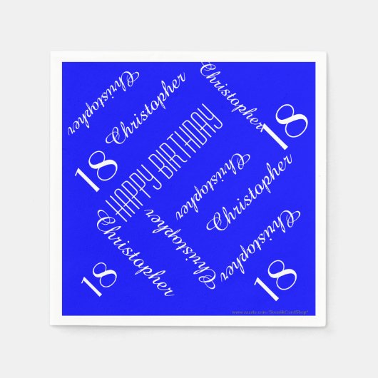 ブルー王室の18thバースデーパーティーの繰り返し名前紙 スタンダードカクテルナプキン (正面)