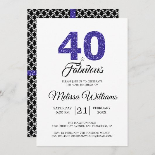 ブルー王室の40とファボウ40歳の誕生日パーティー 招待状 (正面/裏面)
