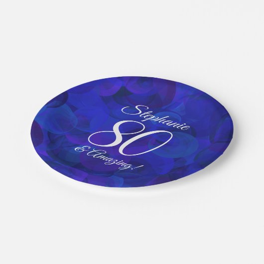 ブルー王室の80と素晴らしい誕生日パーティー ペーパープレート (アングル)
