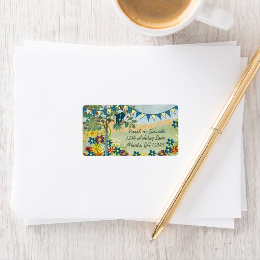 ブルー王室の&イエローバンティングヴィンテージラブバード ラベル (インサイチュ)