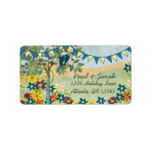 ブルー王室の&イエローバンティングヴィンテージラブバード ラベル (正面)