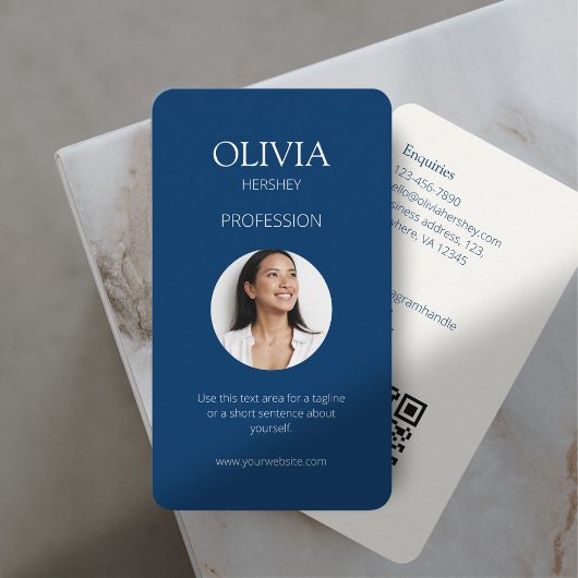 ブルー王室の&クリーミーアイボリー写真ソーシャルQRコード 名刺