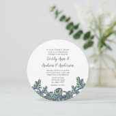 ブルー王室の&グリーンペイズリーピーコックウェディングアクト 招待状 (スタンド正面)