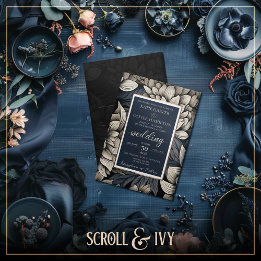 ブルー王室の&シャンパンホワイト開花ズ結婚 招待状