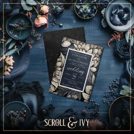 ブルー王室の&シャンパンホワイト開花ズ結婚 招待状