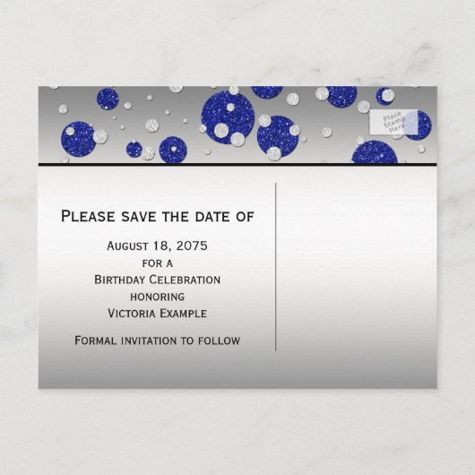 ブルー王室の・シルバー日付を保存 案内ポストカード (裏面)