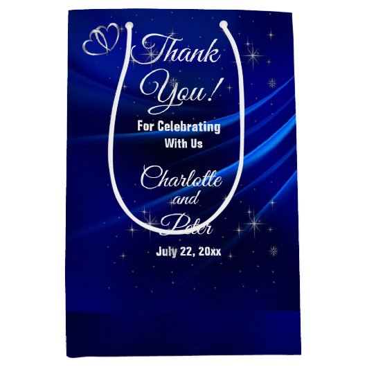 ブルー王室の、ダイヤモンドとハート ミディアムペーパーバッグ (正面)