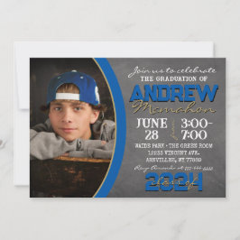 ブルー王室の&ブロンズの黒板卒業 招待状