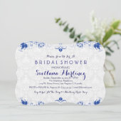 ブルー王室の&ホワイトダマスクブライダルシャワー招待状2 招待状 (スタンド正面)