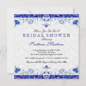 ブルー王室の&ホワイトダマスクブライダルシャワー招待 招待状 (正面)