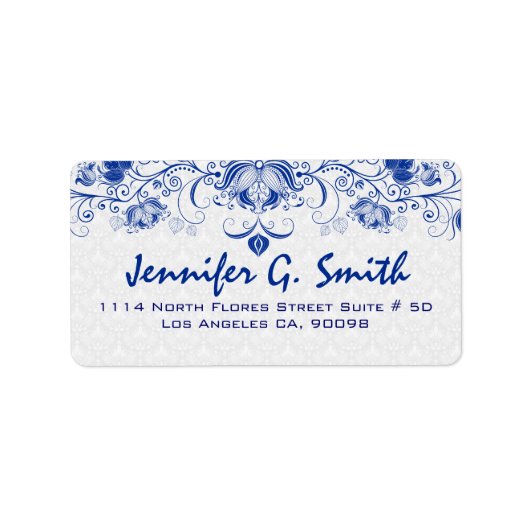 ブルー王室の&ホワイトヴィンテージフローラレース&ダマスク ラベル (正面)