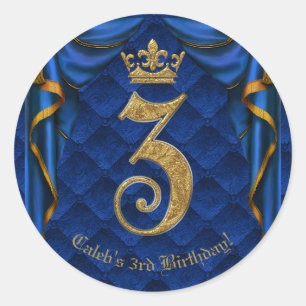 ブルー王室の&金ゴールドクラウン3 3RD誕生日パーティー ラウンドシール