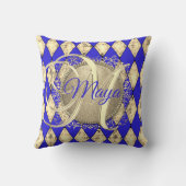 ブルー王室の&金ゴールドグラムモノグラム クッション (裏面)