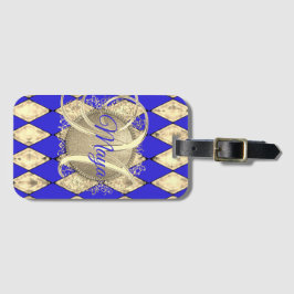 ブルー王室の&金ゴールドグラムモノグラム ラゲッジタグ