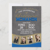 ブルー王室の&金ゴールドシャルボードフィルムストリップ卒業 招待状 (正面)