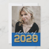 ブルー王室の&金ゴールドシャルボードフィルムストリップ卒業 招待状 (裏面)