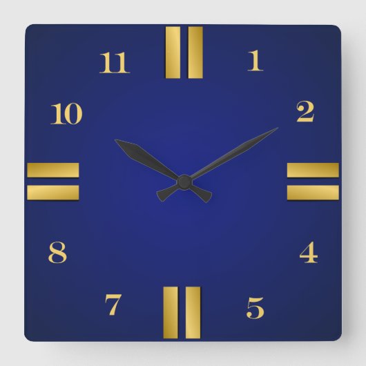 ブルー王室の&金ゴールドスクエアウォールクロックモダンデコル スクエア壁時計 (正面)