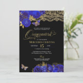 ブルー王室の&金ゴールドバラレースバタフライキンセアニラ 招待状 (スタンド正面)