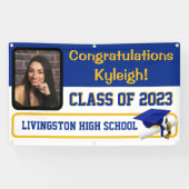 ブルー王室の&金ゴールドビニール卒業 横断幕 (横)