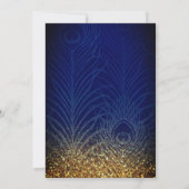 ブルー王室の&金ゴールドピーコックフェザーインディアン結婚ズ 招待状 (裏面)