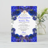 ブルー王室の&金ゴールドフローラキンセアニェラ誕生日 招待状 (スタンド正面)