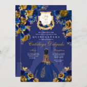 ブルー王室の&金ゴールドプリンセスキャッスルキンセアニラ 招待状 (正面/裏面)