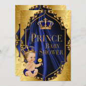 ブルー王室の&金ゴールドリトルプリンスクラウン 招待状 (正面/裏面)