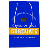 ブルー王室の・金ゴールド卒業おめでとうカスタム ミディアムペーパーバッグ (正面)