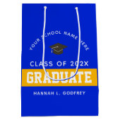 ブルー王室の・金ゴールド卒業おめでとうカスタム ミディアムペーパーバッグ (裏面)