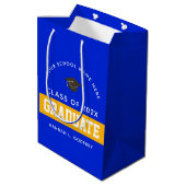 ブルー王室の・金ゴールド卒業おめでとうカスタム ミディアムペーパーバッグ (裏面アングル)