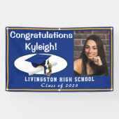 ブルー王室の・金ゴールド・ホワイト・ビニール卒業写真 横断幕 (横)