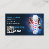 ブルー理容師ショップポールコネクトアメリカQRコード 名刺 (正面)