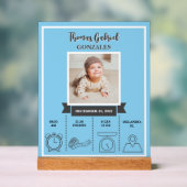 ブルー生まれたばかりの男の赤ちゃんフォト誕生Statキープサケ アクリルサイン (ニュートラル)