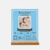 ブルー生まれたばかりの男の赤ちゃんフォト誕生Statキープサケ アクリルサイン (正面)