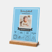 ブルー生まれたばかりの男の赤ちゃんフォト誕生Statキープサケ アクリルサイン (傾斜)