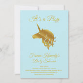 ブルー男の子ユニコーン赤ちゃんシャワー招待状 招待状 (正面)