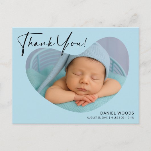 ブルー男の赤ちゃんありがとうお写真はがき ポストカード (正面)