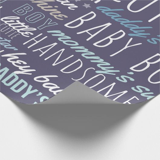 ブルー男の赤ちゃんことわざベビーシャワーベビーギフト ラッピングペーパー (角)