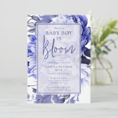 ブルー男の赤ちゃんイン開花ベビーシャワー 招待状