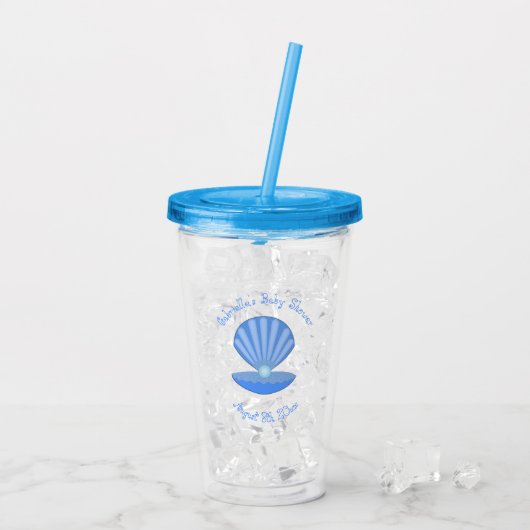 ブルー男の赤ちゃんオイスターシェルとパールベビーシャワー アクリルタンブラー (アイス裏面)