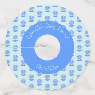 ブルー男の赤ちゃんオイスターシェルとパールベビーシャワー ワイングラスタグ