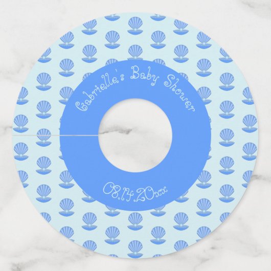 ブルー男の赤ちゃんオイスターシェルとパールベビーシャワー ワイングラスタグ (正面)