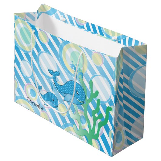 ブルー男の赤ちゃんクジラ ラージペーパーバッグ (正面アングル)