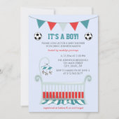 ブルー男の赤ちゃんサッカーベビーシャワー 招待状 (正面)