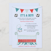 ブルー男の赤ちゃんサッカーベビーシャワー 招待状 (正面/裏面)
