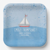 ブルー男の赤ちゃんシャワーウォーターカラーセーリングボート ペーパープレート (正面)