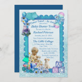 ブルー男の赤ちゃんシャワーツイート招待状 サンキューカード (正面/裏面)