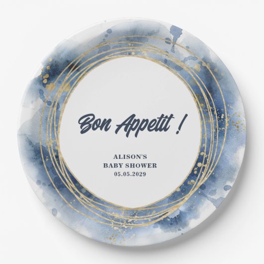 ブルー男の赤ちゃんシャワーラウンド ペーパープレート (正面)